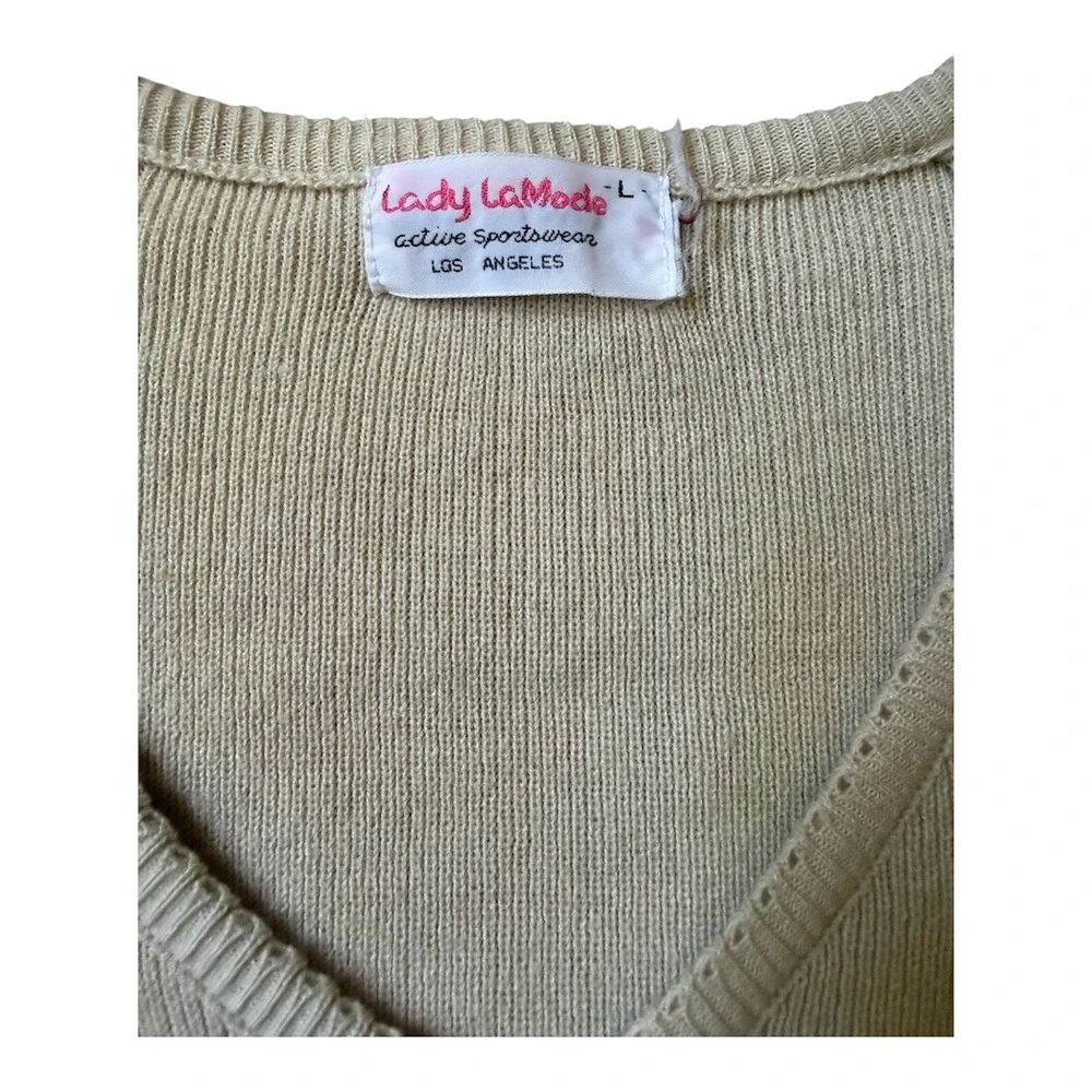 Vintage Lady LaMode Tan Golf Dog V-Neck Sweater Its Been A Ruff Day Large